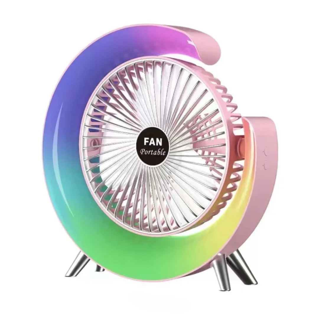 Mini Ventilador Recargable con Luz LED y Giro de 180°