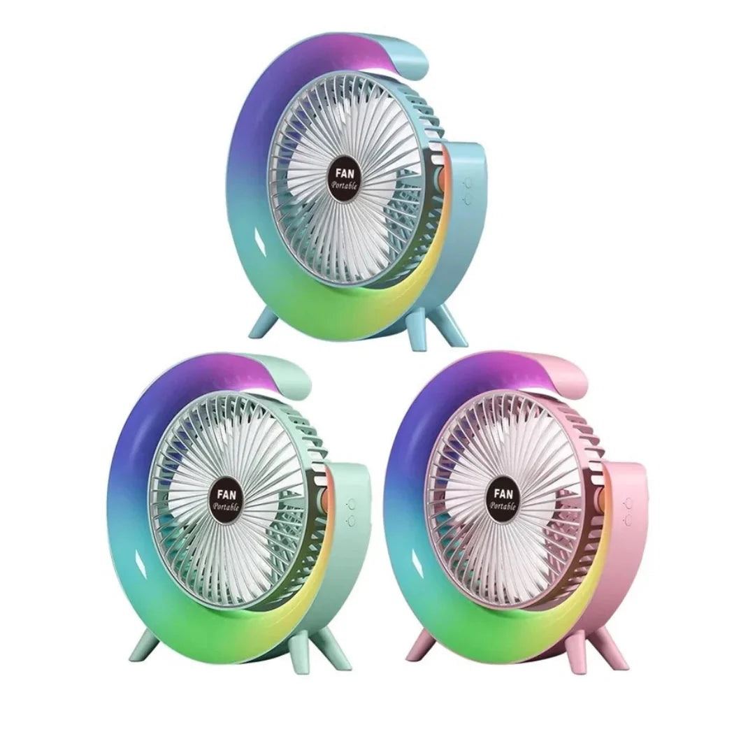 Mini Ventilador Recargable con Luz LED y Giro de 180°