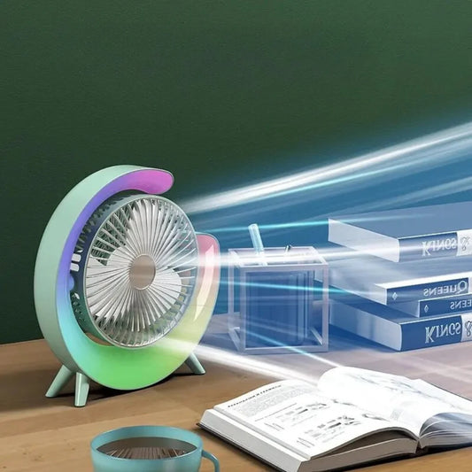 Mini Ventilador Recargable con Luz LED y Giro de 180°